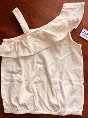 Old Navy Cream One-Shoulder Eyelet Ruffle Tank